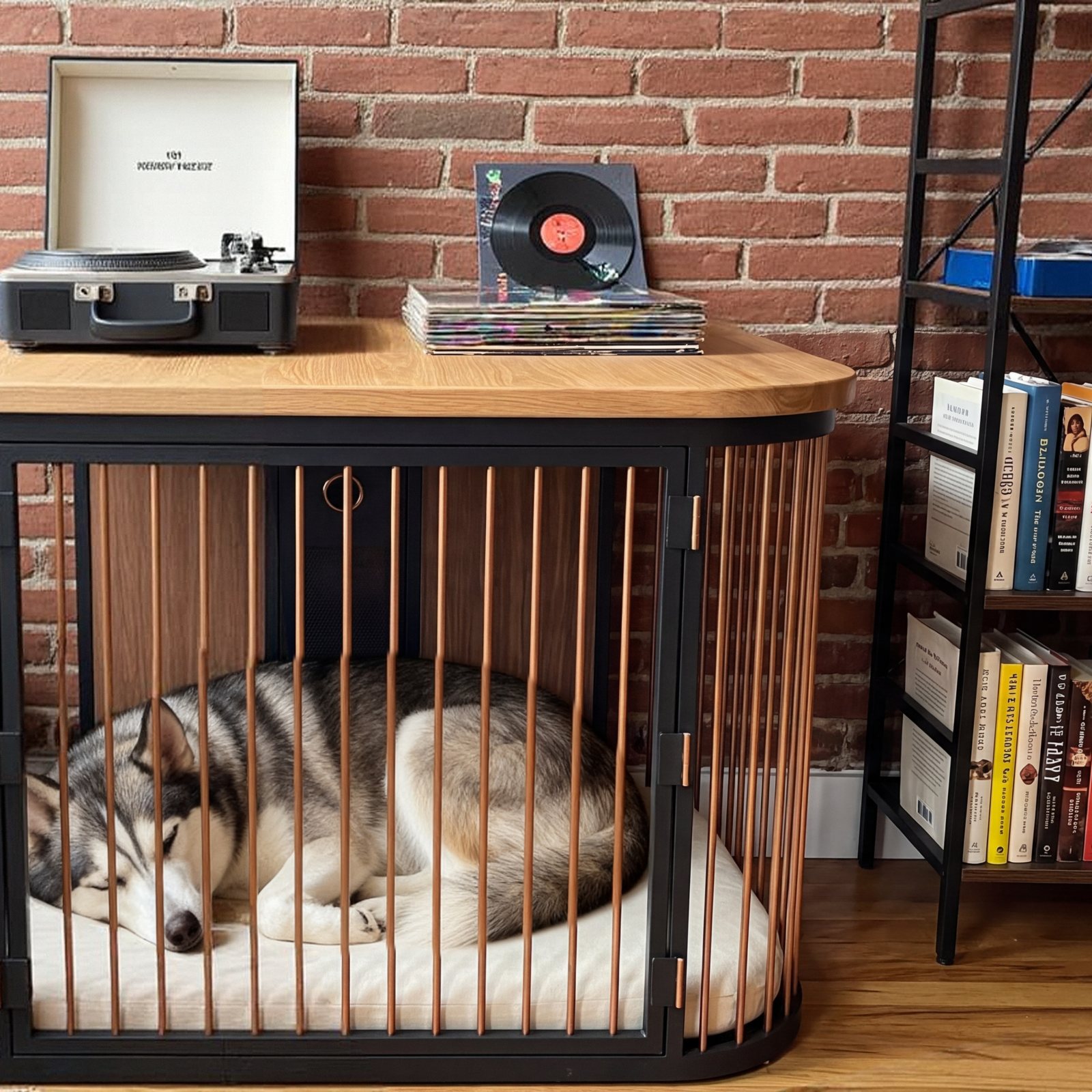 A husky mix inside Koja, city apartment